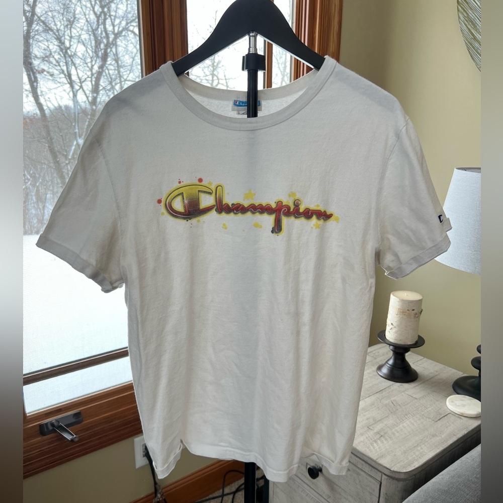 Champion White Tee with Yellow and Red Logo